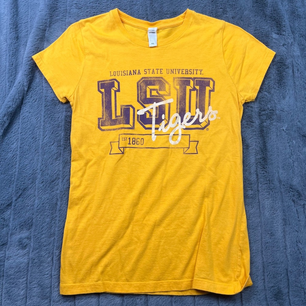 LSU Tigers Louisiana State University Yellow Graphic T-Shirt Womens Medium OKI